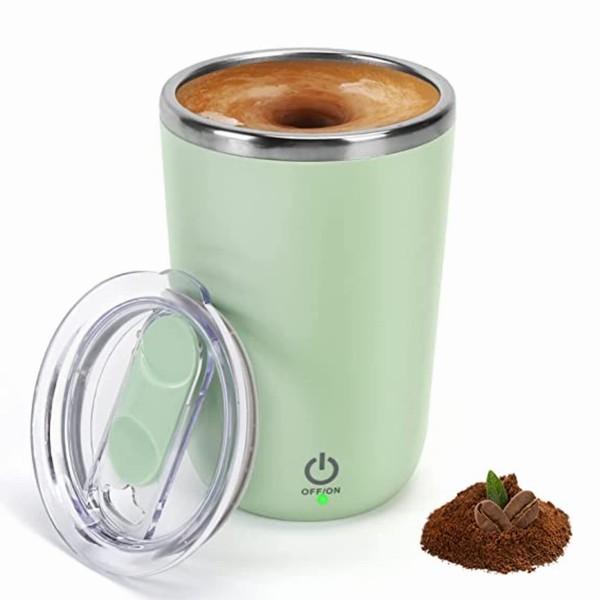 Ckedes Self Stirring Mug Auto Magnetic Stainless Steel Coffee Mug Electric Mixing Mug Home Office Travel Stirring Cup Suitable for Coffee/Milk/Hot Chocolate Green