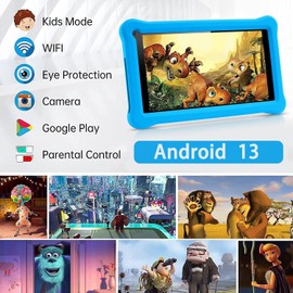 Kids Tablet 7 Inch Android 13 Tablet with GMS Certified, 8 (3+5) GB RAM 64GB ROM (TF Card 128GB), Apps Pre-installed, WiFi Parental Control, Learning Tablet with Kid-Proof Protective Case (Blue)