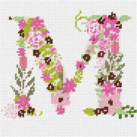 Pepita Needlepoint Canvas: The Letter M Flowering, 7" x 7"