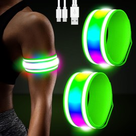 LED Armband Rechargeable for Running(2 Pack),Light Up Arm Bands for Night Walking,Running Lights for Runners,High Visibility Reflective Running Gearr for Night Safety Light Up Wristbands (Green)