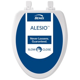 Bemis Alesio II Slow Close Toilet Seat, Easy Clean Hinges and Adjustable Perfect Fit Wood Seat, Made in USA, Elongated, White