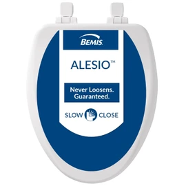 Bemis Alesio II Slow Close Toilet Seat, Easy Clean Hinges and Adjustable Perfect Fit Wood Seat, Made in USA, Elongated, White