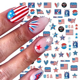 4th of July Nail Sticker - 8PCS/Set Independence Day Nail Design 3D Self-Adhesive Nail Decals Flag USA National Day Nail Stickers DIY Manicure Decoration American Independence Day Element Accessories