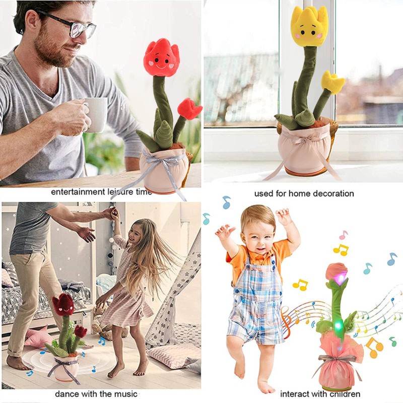 Electronic Dancing Singing Plush Toy Talking Repeating Multifunction Tulip Flower