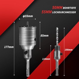 SDS Plus Drill Bit 55 mm Socket Drill Bit Socket Hammer Impact Resistant Masonry Drywall Aerated Concrete Aerated Concrete Rigypsum Plasterboard Brick Natural Stone for Hammer Drills