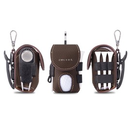 COGURE Genuine Leather Golf Ball Case for Men Women 2 Balls Tee Storage Green Fork Marker Glove Holder Swivel Clip with Gift Box CopGBC-R Right Hip Etaupe