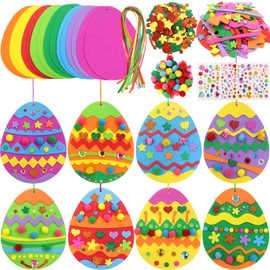 Fancy Land Easter Egg Ornaments Decoration DIY Easter Eggs Craft Kits Easter Stickers Pom Poms Art Crafts for Kids Holiday Party Supplies School Classroom Activities 16 Sets