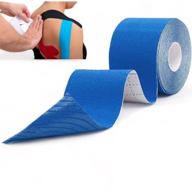 Kinesiology Sports Tape for Sport and Physio Rehabilitation - 5cm x 5m - Ideal for Tennis Elbow, Plantar Fasciitis, shin splints, Muscle Tissue Injuries, Running and Sports - Easy Tear (Blue)