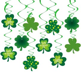 10Pcs St. Patrick's Day Decorations Hanging Swirl,Lucky Shamrock Hanging Ceiling Decorations Happy St. Patrick's Day Accessories Irish Hanging Garland Shamrock Swirl Decor
