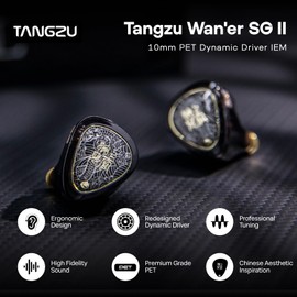 Linsoul TANGZU Wan'er S.G II in Ear Monitor,HiFi Wired Earbuds,10mm Dynamic Driver PET Diaphragm Gaming IEM Earphones with 2Pin Detachable OFC Cable for Audiophile DJ Stage (Clear Black, 3.5mm Mic)