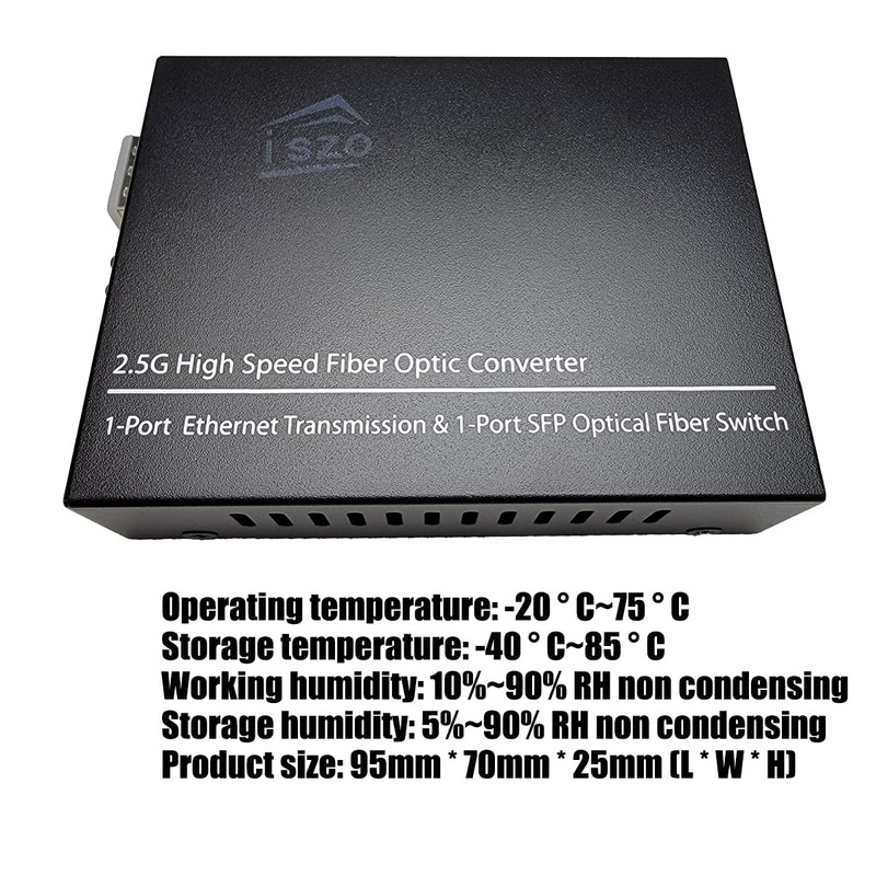 iszo 2.5G SFP Port Transceiver Media Converter,20km SM,RJ45 100M/1000M/2.5G Adaptive,Full/Half