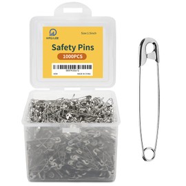 1000Pcs Safety Pins Assorted, 1.5 Inch Rust-Resistant Steel Wire Silver Sewing Safety Pins for Clothes, Large Safety Pins 1.5 Inch Bulk for Clothes Crafts Use