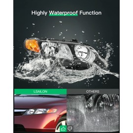 LSAILON Fit For Honda Civic 2006-2011 Headlight Assembly Black Housing Amber Reflector Clear Lens Driver and Passenger Side