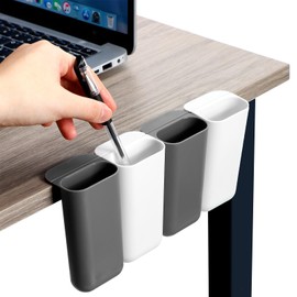 Resurhang 6 Pcs Screen Pen Pencil Holders Attachable Deskside Pen Holder Computer Monitor Desktop Pen Organizer with Self Adhesive Attacher for Office Supplies Work Gadgets Storage (Gray, White)