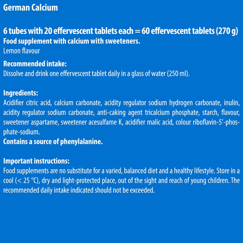 German Calcium 60 Drink Effervescent Tablets - Lemon Lime Flavour
