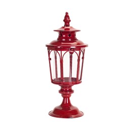 Melrose Lantern, Candle Holder 17-inch Height, Metal, Red, Tabletop Lantern for Outdoor Patio Rustic Home Decor, Candle Holders with Clear Glass