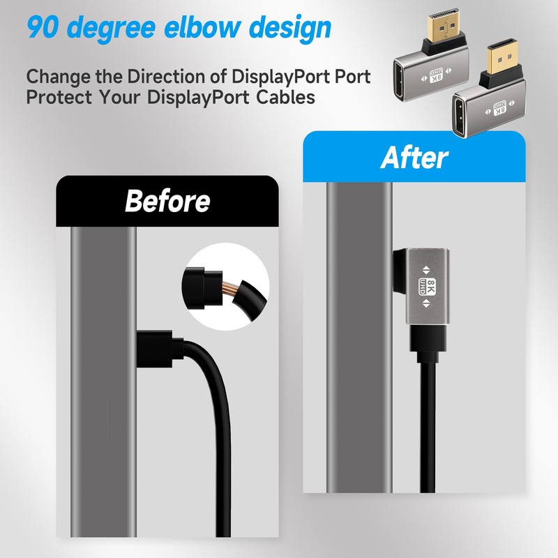 8K DisplayPort 1.4 Adapter Flat 90 Degree and 270 Degree