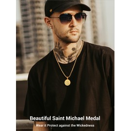 Saint Michael Archangel Necklace Men 18K Gold Plated Pendant Christian Jewelry Women Mens St Michael Medal