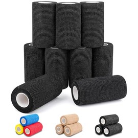 AZEN Paquete de 9 vendajes autoadhesivos, vendaje elástico adhesivo cohesivo de 4" X 5 yardas, cinta adhesiva de color para atletas, cinta adhesiva pa