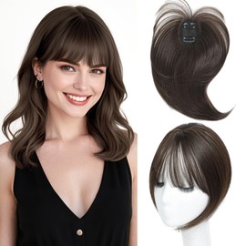 Cesomeey Hair Topper Clip in Bangs, 360° 3D Cover Hair Toppers for Women with Thinning Hairs, Upgrade Topper with Bang Clip, 10 Inch Straight Hairs Pieces for Women Daily Wear(6Q#-Chestnut Brown)