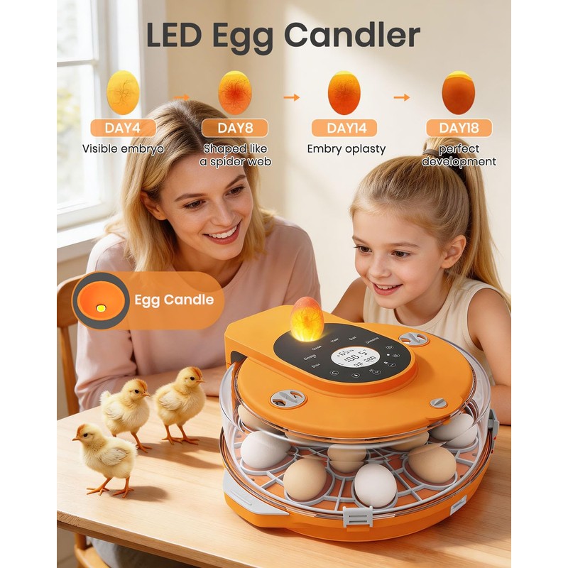 15 Egg Incubator with Side Water Refill, Auto Humidity Control,