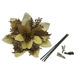 YOOGCORETT Christmas Glitter Poinsettia Artificial Flowers 12pcs with Clips & Stems for Christmas Tree Ornaments Flowers, Gold - 5.5 Inch