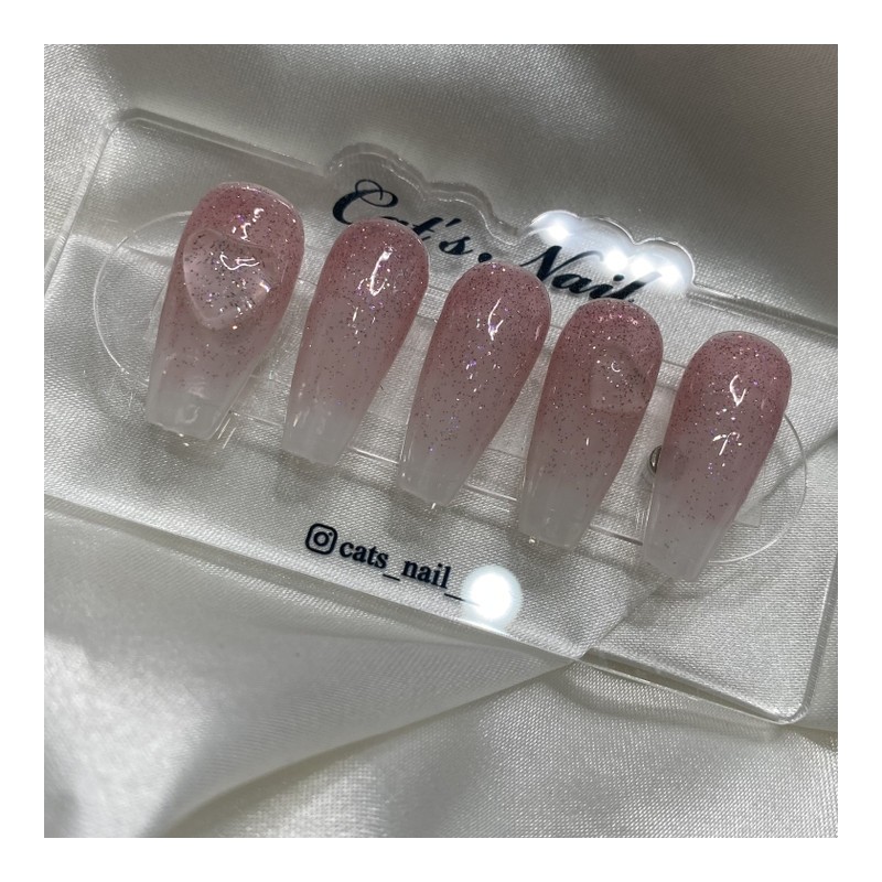 Syrup Glitter Heart Spring Handmade Nail Tips - Mini Short