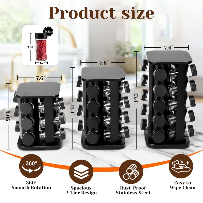 Vireldora Rotating Spice Rack with Spices Included, Rotatable Spice Rack