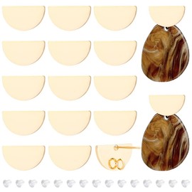 BENECREAT 20 aretes chapados en oro real de 18 quilates, medio redondo, 9 x 16 mm, latón con bucles verticales y 40 tuercas para aretes para hacer joyas, agujero: 2,5 mm