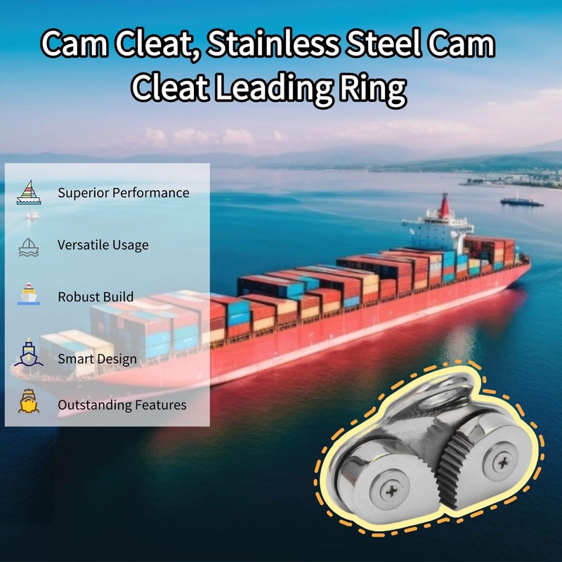 Stainless Steel Cam Cleat with Leading Ring, 3-15mm Rope Capacity,