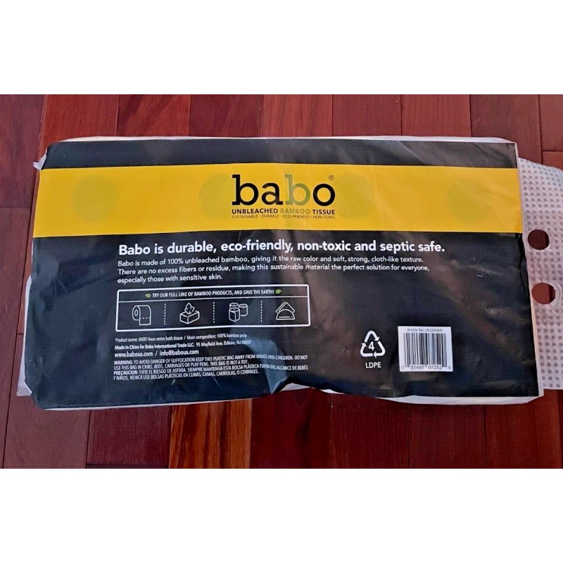 Babo 2 Babo Toilet Paper 100% Bamboo 3 Ply Unbleached