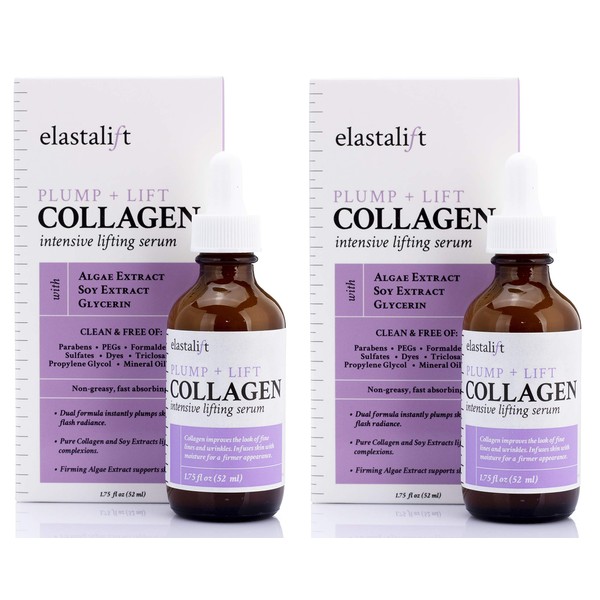 Elastalift Collagen Facial Serum Lifting, Plumping, Firming Collagen Serum For Face Improves Elasticity, Evens Skin Tone, Plumps, & Lifts Sagging Skin, Non-Greasy Wrinkle Serum, 1.75 Fl Oz Pack of 2