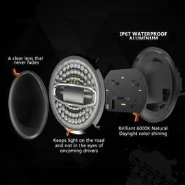 SUNPIE 5D 7 inch White Amber Head light Compatible with H_arley Street Glide/Tri Glide, Compatible with Electra Glide, Road King, Softail Deluxe/Heritage