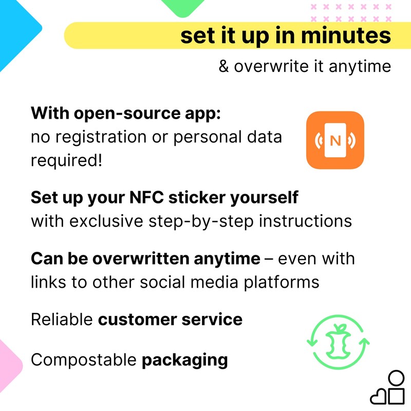 Instagram Follow Us NFC Sticker, 3 cm, 2 Pack -