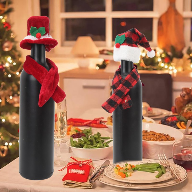 Christmas Wine Bottle Knit Hat Scarf Set Small Nylon Cotton