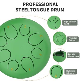 Rain Drum for Outside, 6 Inches 8 Notes Garden Instrument, Waterproof Chakra Chime With Bag, Music Book, Mallets (Bean Green, 6 Inches)