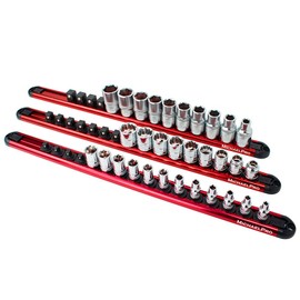 MichaelPro 3-Piece Aluminum Socket Organizer Rail Set- 1/4-inch, 3/8-Inch, and 1/2-Inch Drive Tool Socket Organizers Hold 46 Sockets, Heavy Duty Socket Storage | MP014001