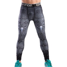 Red Plume Men's Compression Elastic Tight Leggings Sport Spider Printing Pants (XL, Black)