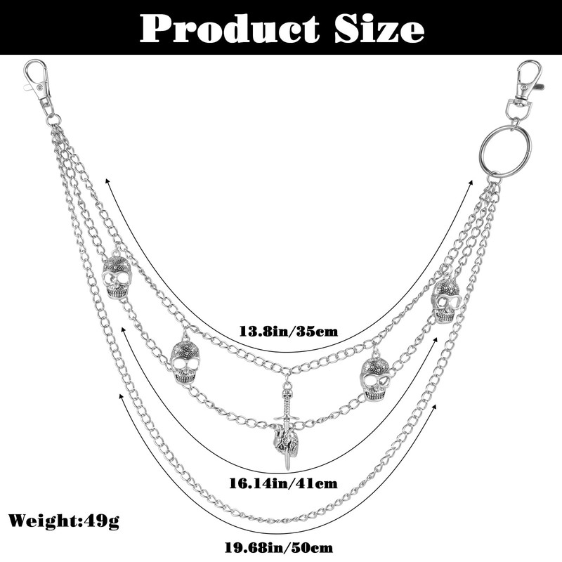OOTSR Three-layer trouser chain, jeans chains, punk skull trouser chain,