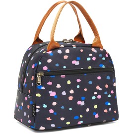 FlowFly Insulated Lunch Cooler Bag - Tote Organizer for Women/Men, Black Flower