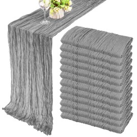 12 Pack 10Ft Cheesecloth Table Runner 35x120 Inch Boho Gauze Table Runner Rustic Cheese Cloth Long Table Runner Romantic Table Runner for Wedding Bridal Shower Birthday Party Table Decor (Gray)