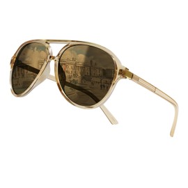 80Days Pilot Sunglasses – Classic Double Bridge, Sleek Metal Detail, UV400 Protection (Champagne)