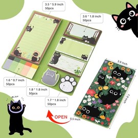 SUMMERGIFTS Juego de 6 bolígrafos de papelería para gatos, notas adhesivas, cuadernos en espiral A5, bolsa de maquillaje, bolsa para lápices para niña