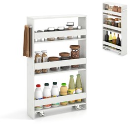 DREAMADE Slim Storage Cart, 4 Tier Narrow Storage Cabinet Between Washer and Dryer, 4 Universal Wheels w/Convenient Handle, Modern Skinny Bathroom Cart for Kitchen, Bathroom, Laundry Room (White)