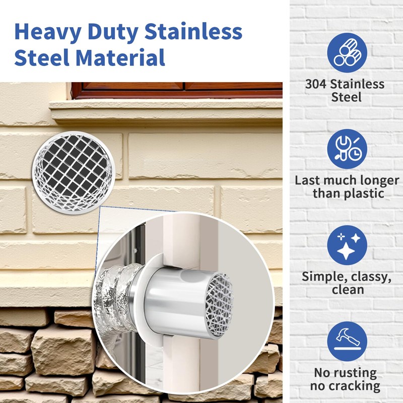 4" PVC Termination Vent Mesh Cap, 304 Stainless Steel Dryer