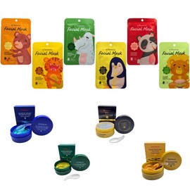 Set de 6 Mascarillas Faciales Coreanas + 2 paquetes de 30 pares de parches antiojeras c/u