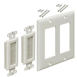 iMBAPrice 2-Gang Brushed Wall Plate - Decora Style Cable Pass Through Insert for Wires Wall Socket Plug Port/HDTV/HDMI/Home Theater Systems and More - White