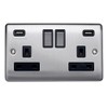 Caradok 2 Gang Double Pole switched socket with USB sockets