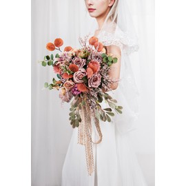 Lisuun Wedding Bouquets for Bride, 16 Inches Wedding Flower Bouquet, Silk Round Bridal Bouquet for Wedding, Ceremony, Anniversary