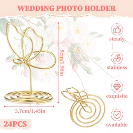 SiliFine 24 Pcs Gold Butterfly Photo Holders Table Number Photo Clips Holder Butterfly Decoration Name Place Card Stand for Centerpieces Wedding Reception, Party, Birthday